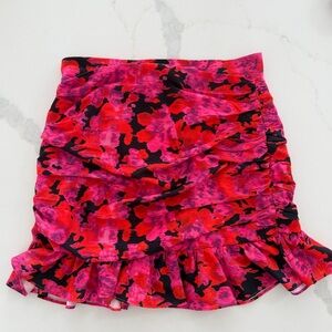 In The Style Hot Pink Ruched Ruffle Mini Skirt Floral Party Festival